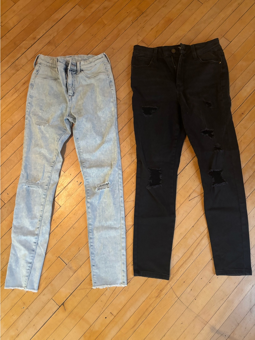 H&M Girl’s High-Rise Distressed Skinny Jeans - Light Blue and Black